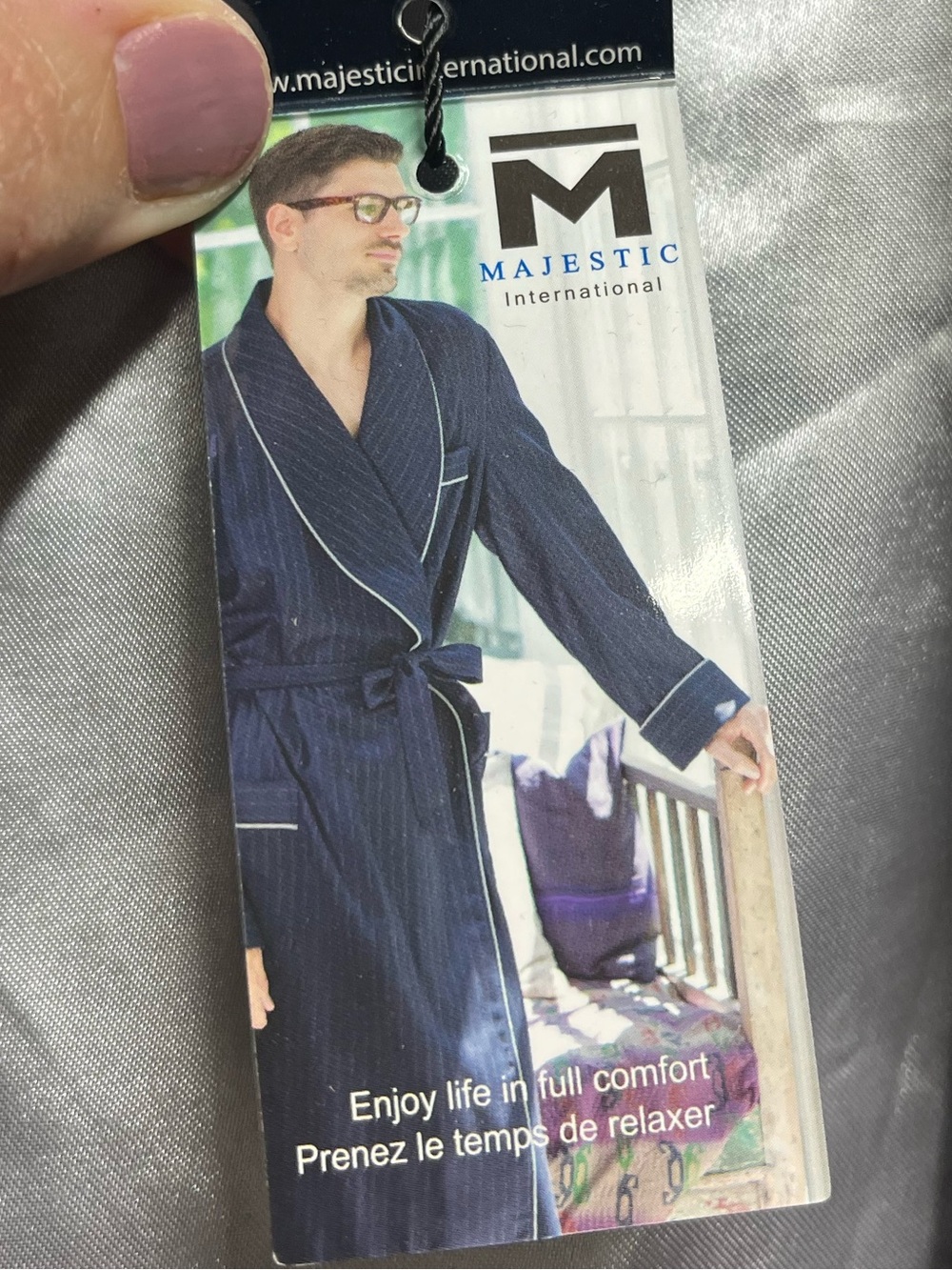 NEW Majestic International MENS belted bathrobe SIZE small medium in navy suede - Picture 2 of 8